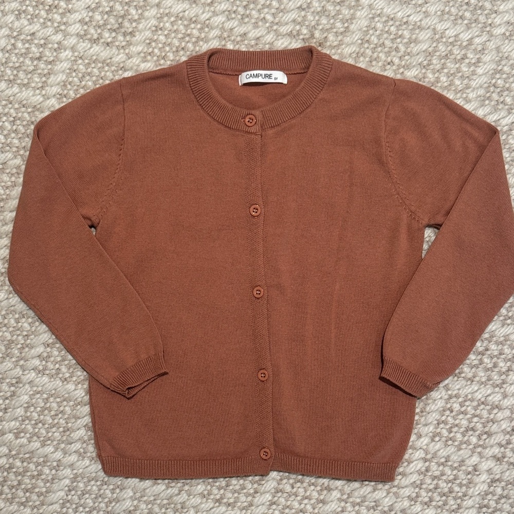 Campure - Girls’ Cardigan Cotton Button Down Sweater - Caramel - Size: 5